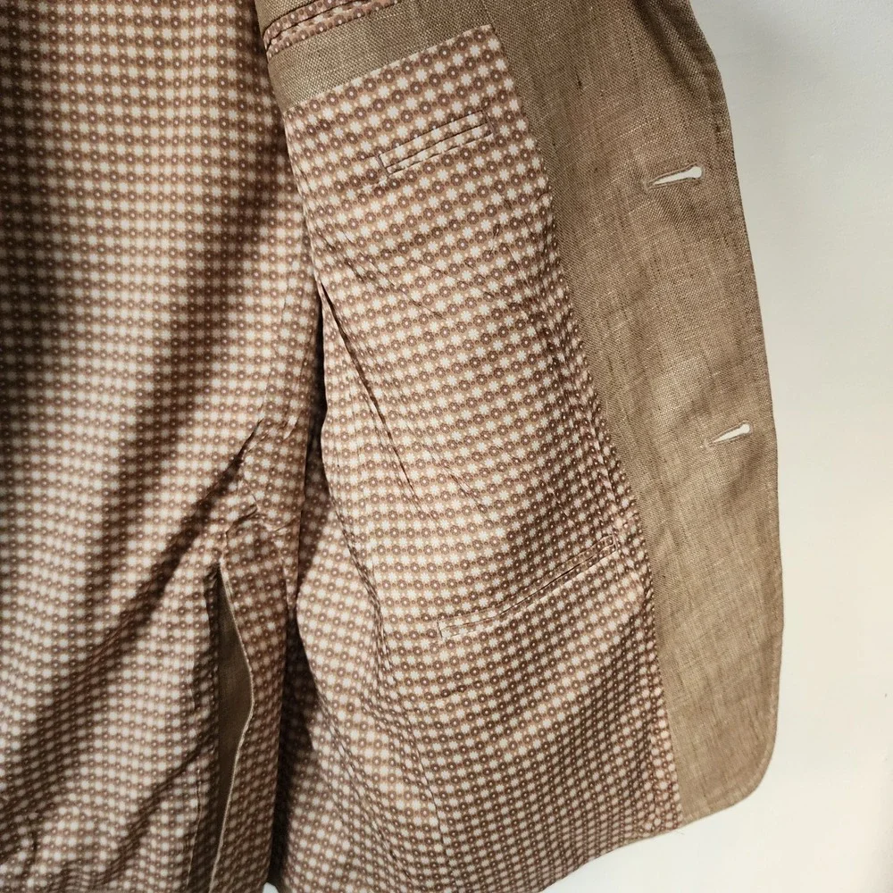 Mens Baird Mcnutt Murano Linen Blazer Beige Tan 2 Button Large